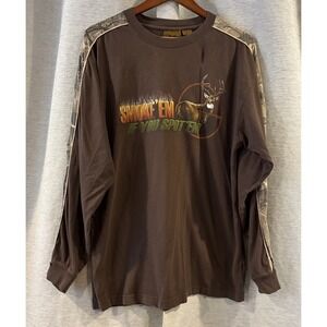 Vintage Y2K Buck Wear T-Shirt‎ Mens Large Deer Hunting Camo Long Sleeve Graphic
